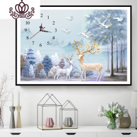 封后十字绣2020新款线绣客厅钟表发财鹿家用手工丝线卧室自己刺绣小幅 [丝线]120*85厘米送机芯