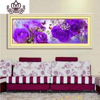 封后(FENGHOU)紫色优雅花样年华十字绣客厅三联画玫瑰花玫瑰紫色妖姬钻石画 花样年华紫色130X45亮丽丝线精准印布
