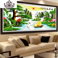 封后(FENGHOU)十字绣客厅2018新款自己刺绣全线绣迎客松财运风景山水画简 240*98迎客松财运版[棉线]3股绣