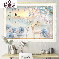 封后(FENGHOU)十字绣2019钟表客厅新款发财麋鹿线绣现代简约小幅简单绣餐厅挂钟 [十字绣]品质丝线60*40cm