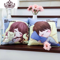 封后新十字绣抱枕情侣一对可爱卡通动漫人物靠垫客厅卧室枕头汽车靠背 梦中小情侣*枕套1对(丝线)