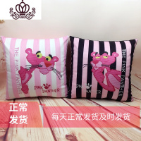 封后新款可爱粉红豹卡通动漫汽车靠垫客厅沙发枕头手工刺绣 粉红豹[黑]*1个含枕芯[丝线]十字绣