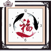 封后(FENGHOU)十字绣2020小件时间钟表线绣新款客厅挂钟闹钟时钟卧室年年有余鱼 [生态棉线]35*35cm精准印
