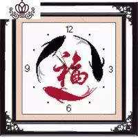 封后(FENGHOU)十字绣2020小件时间钟表线绣新款客厅挂钟闹钟时钟卧室年年有余鱼 [特亮丝光线]35*35cm精准