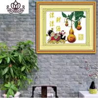 封后精准印布十字绣五福临葫芦版财源滚滚福禄版福满堂丝线 3号财源滚滚福禄62X48生态棉线精准白底(中格3股全绣版)
