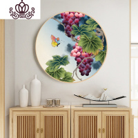 封后多子多福十字绣花鸟硕果累累葡萄餐厅手工满绣小件2019新款绣家用 B款50x50cm棉线3股+圆形玻璃框
