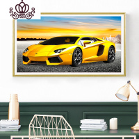 封后19新款钻石画满钻卡通跑车法拉利十字绣钻石绣儿童房男孩 [黄色款]满钻75*45厘米(炫彩魔方钻-钻量多30%-送9