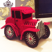 封后手工立体绣毛线5D十字绣新款客厅桌面杂物收纳盒红色储蓄老爷轿车