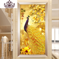 封后十字绣2019新款线绣客厅自己绣孔雀玄关竖版花开富贵满绣 满绣中格棉线55&times;100CM送工具包