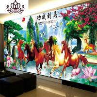 封后2019新款八骏图印花十字绣自己绣线绣手工客厅马到成功风景山水画 中格棉线190*75cm满绣印花三股绣送绣绷+小图