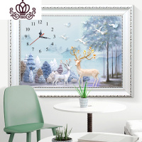 封后绣2019新款印花刺绣挂钟表餐厅线绣麋鹿客厅简约小幅简单卧室 [十字绣]品质丝线100*70cm[中格3股]+工具包
