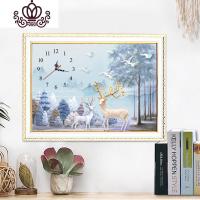 封后字绣2019新款印花刺绣挂钟表餐厅线绣麋鹿客厅简约小幅简单卧室 [十字绣]品质棉线80*55cm[中格3股]+工具包