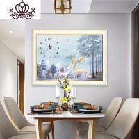 封后(FENGHOU)十字绣2019新款印花刺绣挂钟表餐厅线绣麋鹿客厅简约小幅简单卧室 [十字绣]品质棉线100*70c