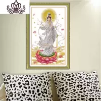 封后(FENGHOU)5D精准印布滴水观音十字绣坐莲观音十字绣莲花菩萨佛像有丝线 左上滴水观音57X90亮丽丝线精准印花