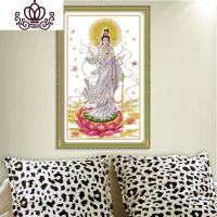 封后(FENGHOU)5D精准印布滴水观音十字绣坐莲观音十字绣莲花菩萨佛像有丝线 右下坐莲观音金光背景49X69棉线28