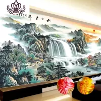 封后(FENGHOU)流水生财十字绣2019新款绣客厅线绣大幅山水画风景旭日东升 [棉线3股绣-满绣]150x65厘米-