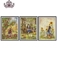 封后(FENGHOU)线绣2019新款森林日记客厅卧室小件三联画满绣十字绣自己绣 [Y610508森林日记-秋天女孩11