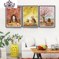 封后(FENGHOU)线绣2019新款森林日记客厅卧室小件三联画满绣十字绣自己绣 Y610486[森林日记-苹果女孩]1