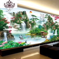 封后蒙娜丽莎迎客松十字绣2018线绣新款客厅山水风景画满绣2019大幅 [棉线-满绣]150*78厘米