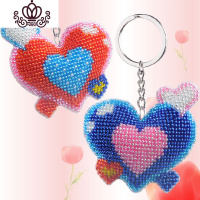 封后爱心十字绣汽车钥匙扣吊坠小挂件珠绣自己绣珠子简单情侣款一对 情侣钥匙扣一对(2个)自己绣