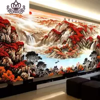 封后(FENGHOU)大幅5d钻石画满钻鸿运当头十字绣流水生财客厅风景山水画旭日 [满钻版]5D魔方圆钻120x50厘米