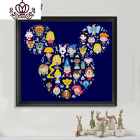 封后DMC十字绣套件客厅新款 杂志款卡通头象儿童房印花抱枕装饰 框画款14CT小格2股绣深蓝色布画格款