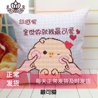 封后简单绣情侣十字绣抱枕套件卡通小猪儿童枕头套汽车客厅沙发靠垫背 很忙+可爱*枕套1对[丝线]