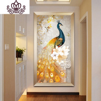 封后蒙娜丽莎十字绣2019新款客厅线绣简约现代孔雀竖版玄关走廊满绣 大格四股绣75*135CM丝线印花