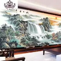 封后旭日东升十字绣2019新款绣客厅线绣大幅山水画流水生财自己绣手工 中格三股绣150*65CM丝线印花