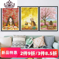 封后十字绣满绣三联画2019新款线绣森林女孩小幅客厅自己绣手工卡通画 [埃及棉][单幅5231-樱花女孩]50*65厘米