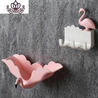 封后2个装挂钩粘钩承重浴室强后粘胶勾子力墙壁挂免打孔置物架厨房 [2件套]火烈鸟香皂架[粉色]+火烈鸟挂钩[粉色]