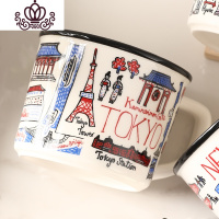 封后日本进口井泽IZAWA创意城市主题涂鸦陶瓷马克杯咖啡杯水杯320