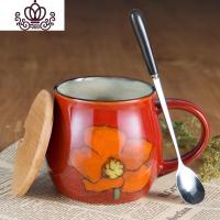 封后创意马克杯带盖勺大容量麦片杯咖啡杯复古陶瓷杯子早餐杯水杯茶杯