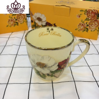 封后韩国进口QueenRose陶瓷带盖子茶杯女皇玫瑰陶瓷水杯
