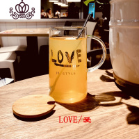 封后创意大容量玻璃杯小清新金色英文马克杯办公水杯学生耐热杯子500m