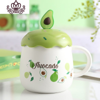 封后创意牛油果陶瓷茶杯简约可爱带盖勺学生早餐情侣大容量牛奶马克杯
