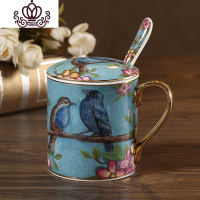 封后梦幻之蓝田园风骨瓷马克杯个性办公室水杯陶瓷咖啡杯生日杯子