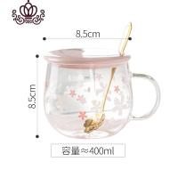 封后简约 日式一人饮花茶马克玻璃杯子ins风学生森系透明圆形大肚水杯马克杯