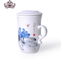 封后办公室会议杯茶杯陶瓷过滤杯子带盖三件杯过滤网茶水分离马克杯