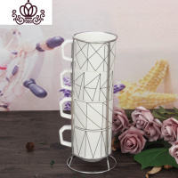 封后陶瓷杯北欧风格铁架马克杯四个陶瓷叠杯套装水杯家用咖啡杯牛奶杯