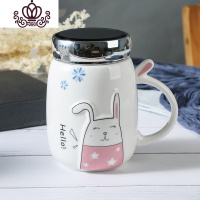 封后天天低价手机支架镜面陶瓷萌杯带盖勺马克杯咖啡杯可爱水杯女学生