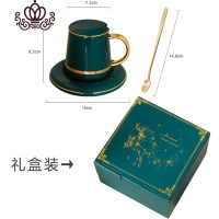 封后ins北欧马克杯 创意潮流情侣轻奢咖啡杯个性麋鹿陶瓷杯子带盖勺