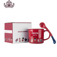 封后马克杯可爱陶瓷杯女妙趣英伦带勺复古情侣杯咖啡杯水杯杯子