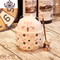 封后情侣粉色一对马克杯带盖勺杯子可爱超萌陶色学生女杯盖子陶瓷