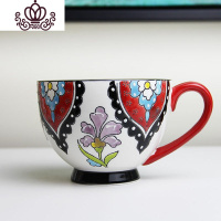 封后北欧手绘早餐杯大花杯子马克杯大容量瓷杯麦片杯盘子情侣水杯