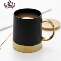 封后简约复古磨砂金色带盖马克杯 咖啡奶茶陶瓷杯啤酒杯纯黑色杯子