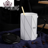 封后创意情侣杯子个性潮流咖啡水杯ins北欧简约家用陶瓷马克杯带盖勺