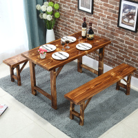 碳化实木饭店快餐桌椅面馆小吃店烧烤餐厅户外仿古火锅店桌椅组合