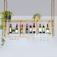 北欧铁艺金色红酒架吧台吊顶吊架悬挂式酒吧酒柜家用倒挂红酒杯架