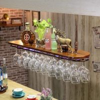 实木带灯吧台酒杯架酒架悬挂美式复古红酒杯架倒挂家用红酒架
